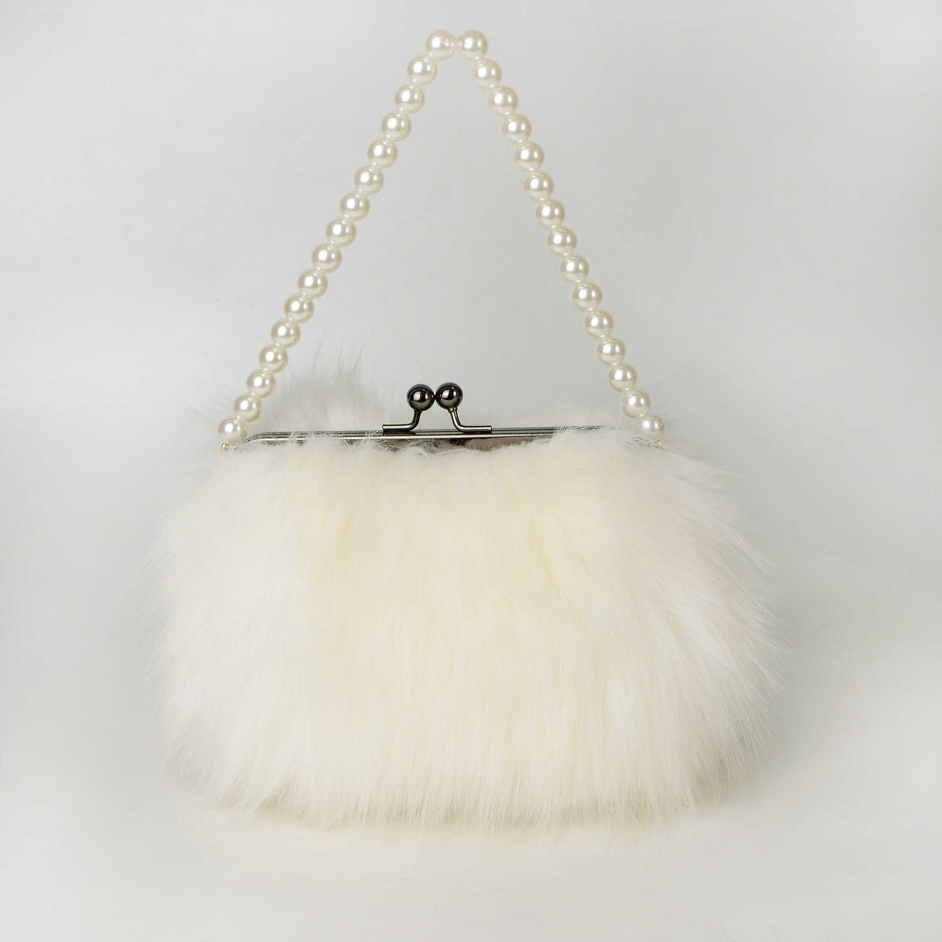 high-end cute faux fur tote bag for women, plush fashionable versatile pearl handbag 241115
