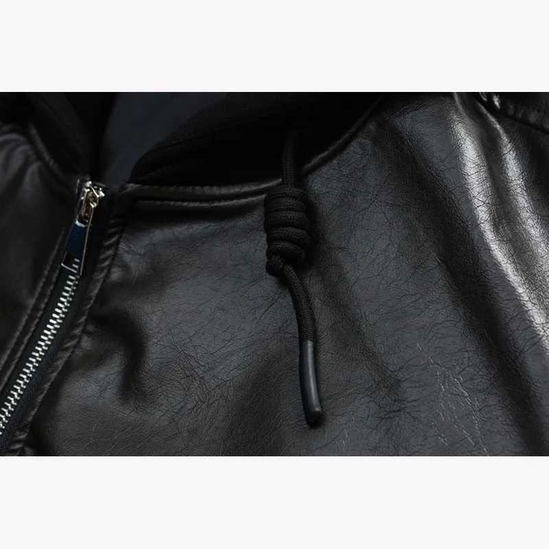 American street leather jacket mens loose casual fashion street leather hooded bomber jacket autumn coat W241111