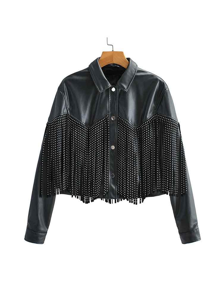 Autumn Winter Tassel Rivet Faux Leather short Jackets Women Loose Moto Bike Soft PU Leather Coat Single Breasted Outwear