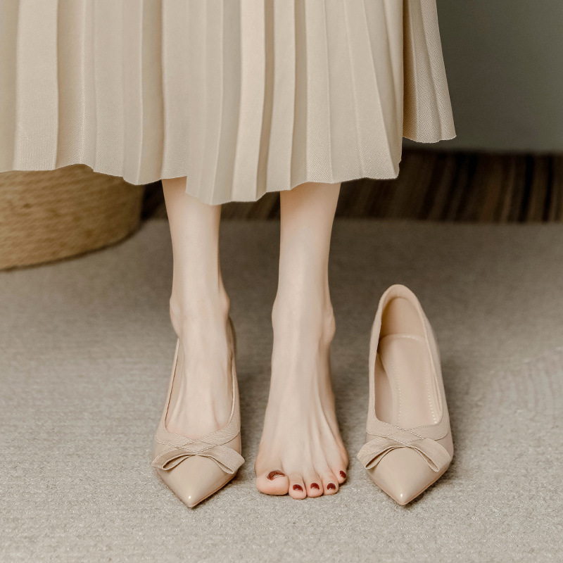 Elegant High Heel Pointed Toe Pumps: Versatile Leather Dress Shoes for Women in Black and Nude 1323