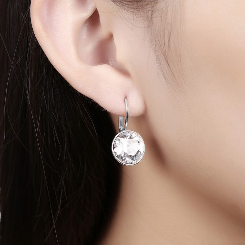 Silver Color Bella Stud Earrings For Women White Crystal From Austrian Fashion Earrings Wedding Office Jewelry Gift New