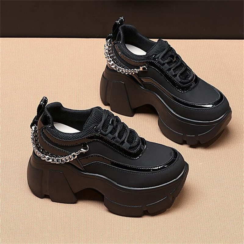 Women Casual Shoes Platform Wedge 8CM Hidden Heel Genuine Leather Chunky Sneakers New Vulcanized For Women Spring Autumn Fashion