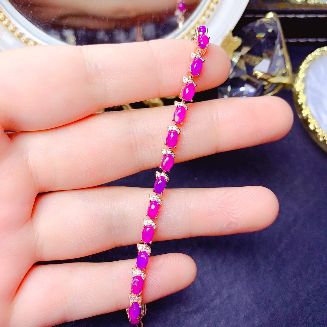 Luxury 925 Sterling Silver Luxury Purple Opal Bracelet Full Body Transparent Ladies Ruby Christmas Gift Jewel Bag Mail boutique