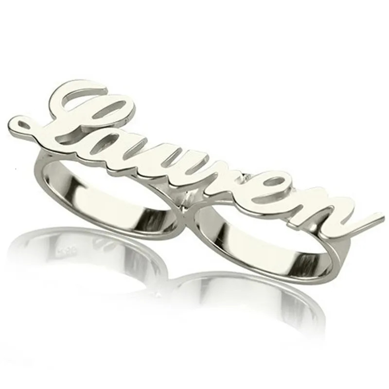 Customized Name Ring Personalized Stainless Steel Custom Nameplate Two Finger Ring Fashion Jewelry For WomenMen 241108