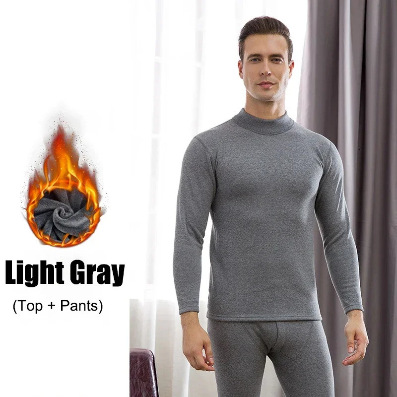 Winter Men Thermal Underwear Sets Long Pants Legging Homme Sexy Plus Velvet Pajamas Set Casual Thickened 241111