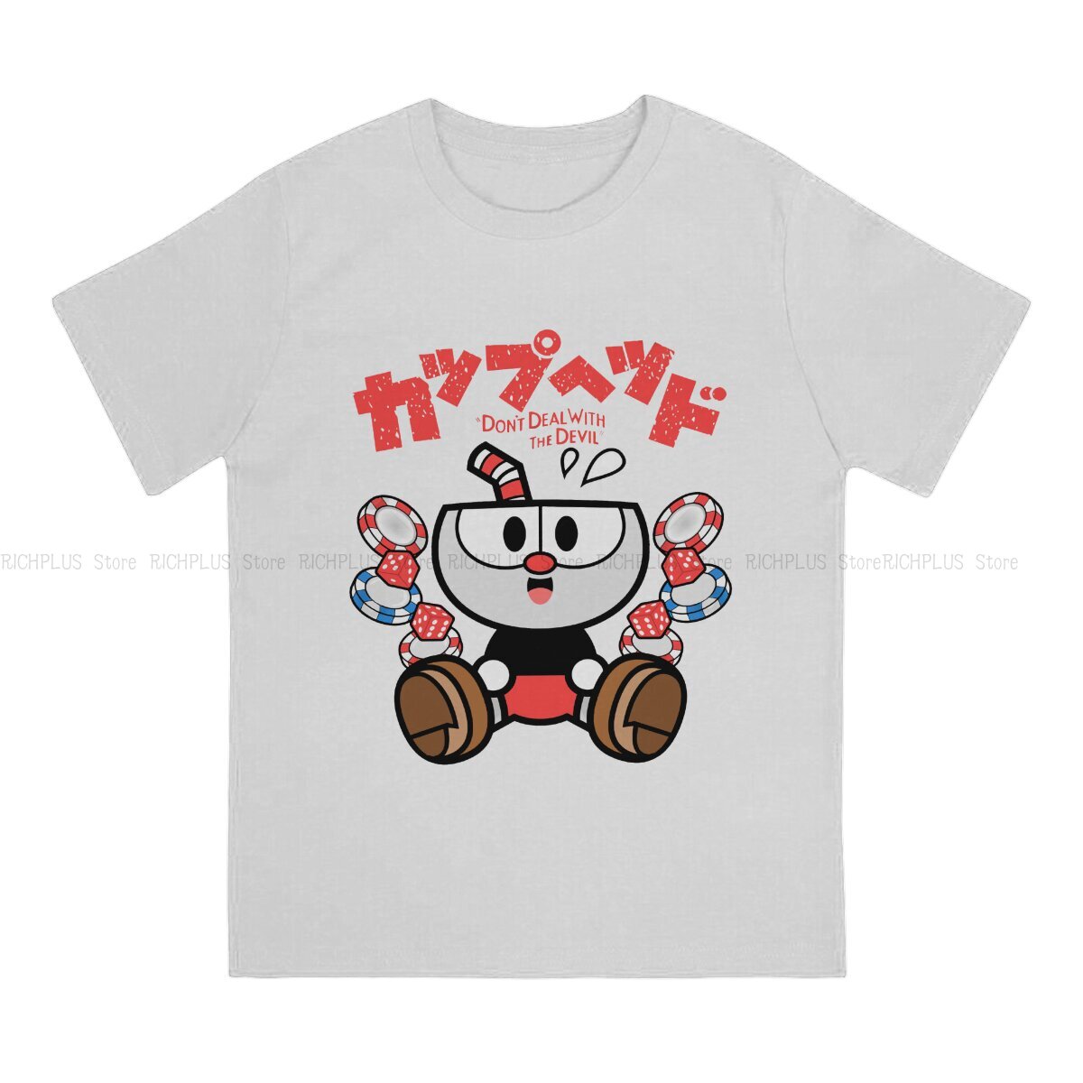 Chibi Men TShirt Cuphead Mugman Game Crewneck Tops T Shirt Humor Gift Idea