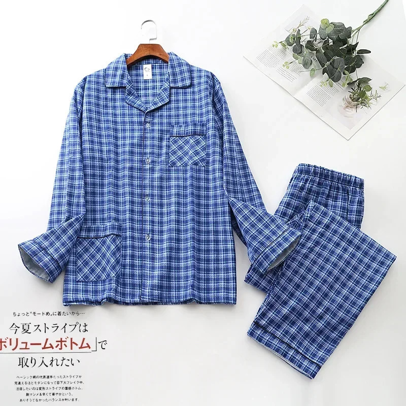 Pajama Men Clothing Sets for Spring Autumn and Winter Longsleeved Trousers Suits Brushed Cloth Cotton Plaid Pajamas Suit 241111