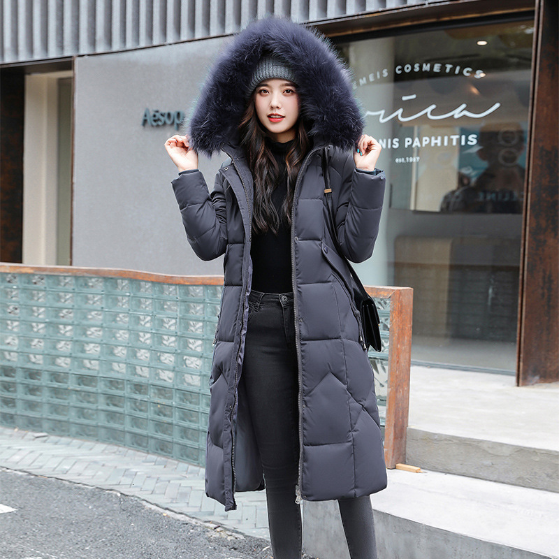2024 plus size cotton jacket for women long Korean version waist and knee length cotton jacket big fur collar cotton jacket for women C18110601