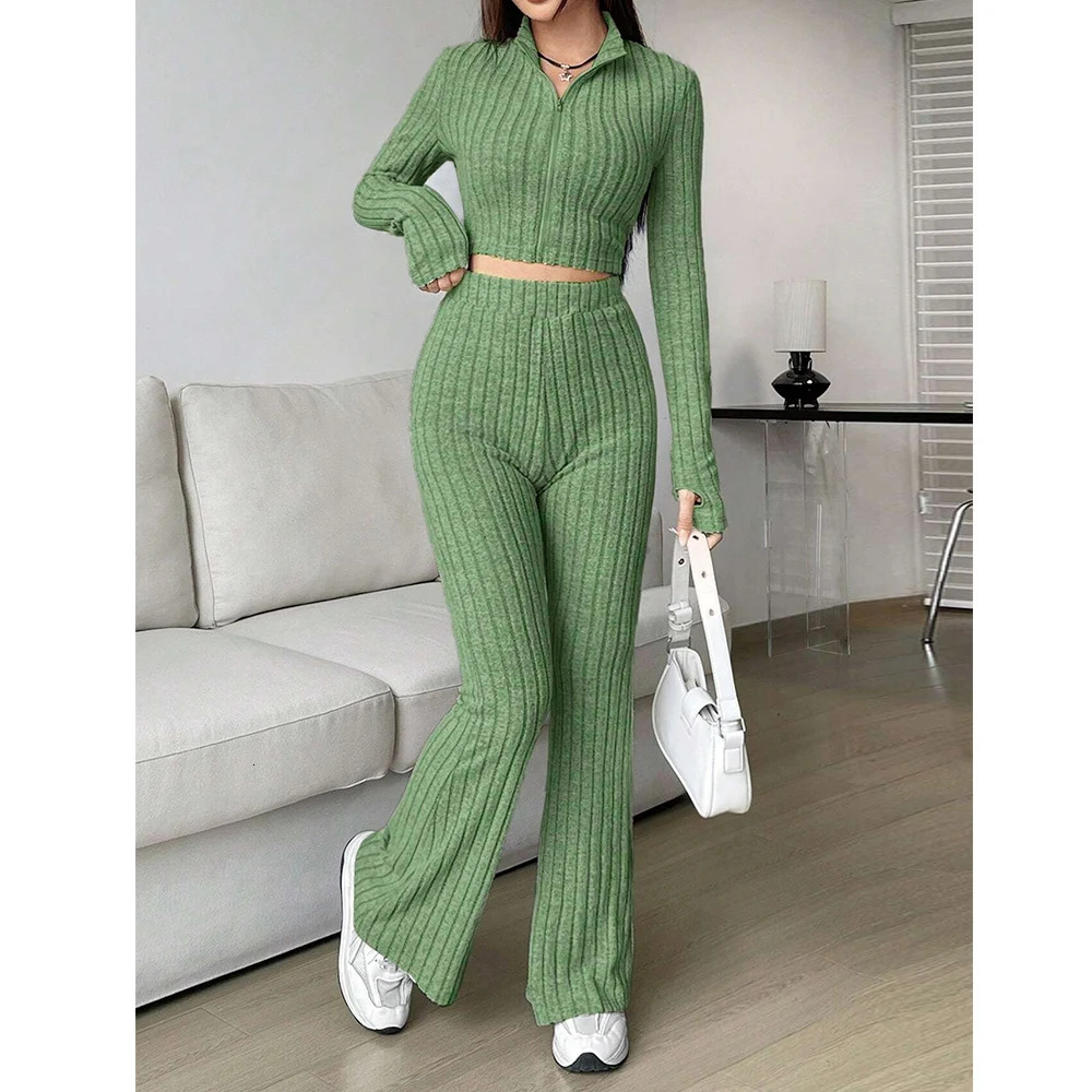 Mia Muse Womens Autumn Simple Solid Color Long Sleeve V-Neck Casual Set And Coordination 241111