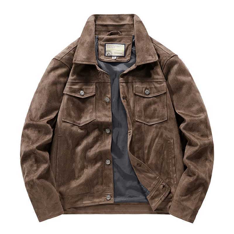 Needlesnoah Mens Retro Brown Pilot Artificial Suede Jacket Spring Autumn Freight Jacket Light Collar Casual Jacket W241111