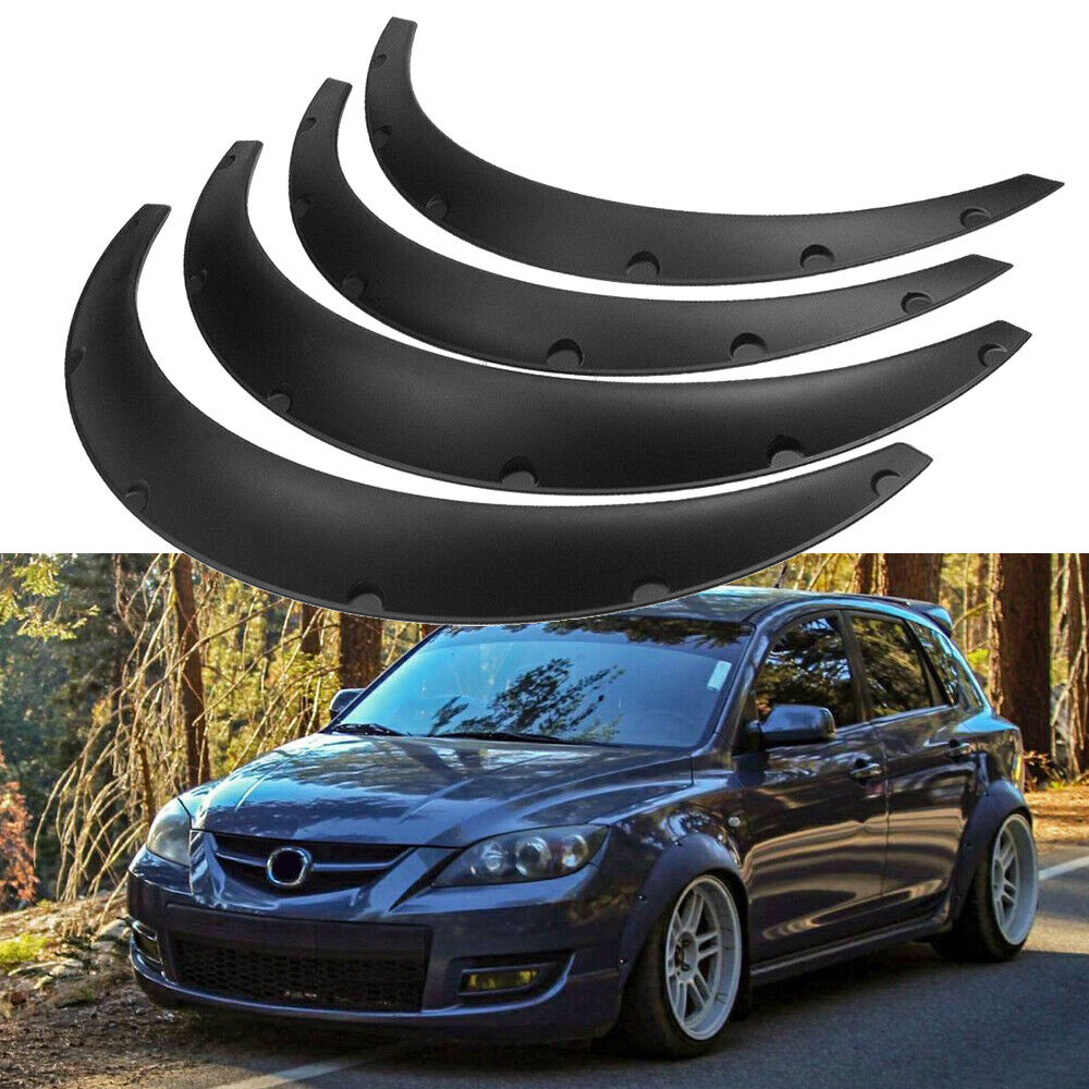 Universal 4Pcs 3.5"/90mmFlexible Car Fender Flares Extra Wide Body Wheel Arches Protector Wheel Eyebrow Fender Mudguards