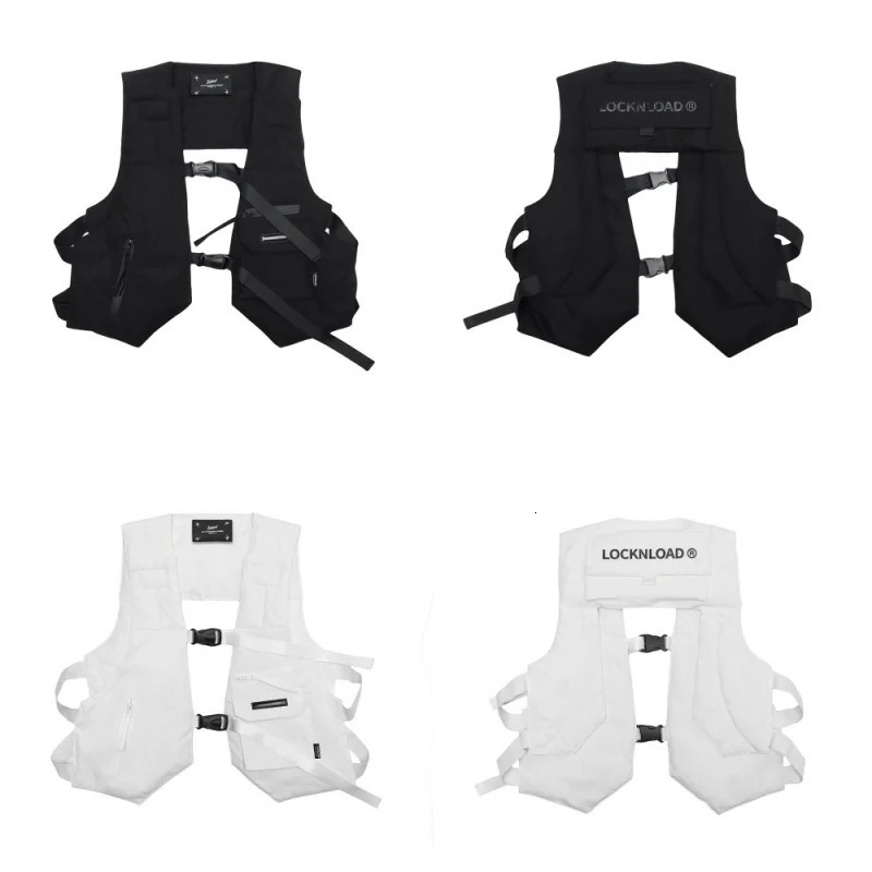 Spring Mens High Street Tactical Tank Top Y2K Punk Style Techwear Top Sleeveless Cargo Jacket Chaleco 241108