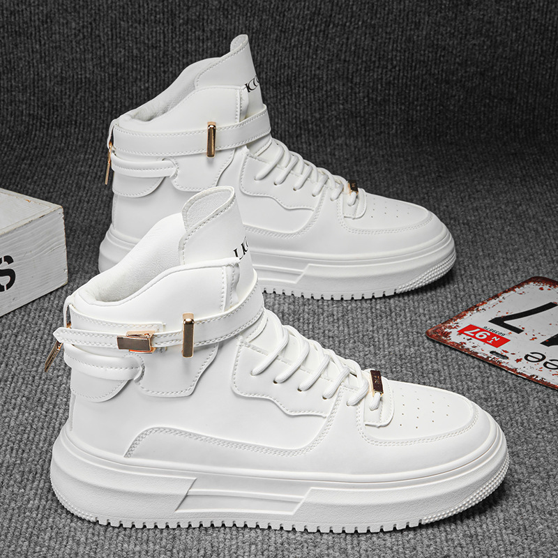 High top casual men's 2025 winter new Korean version versatile student sports white thick soled flat shoes