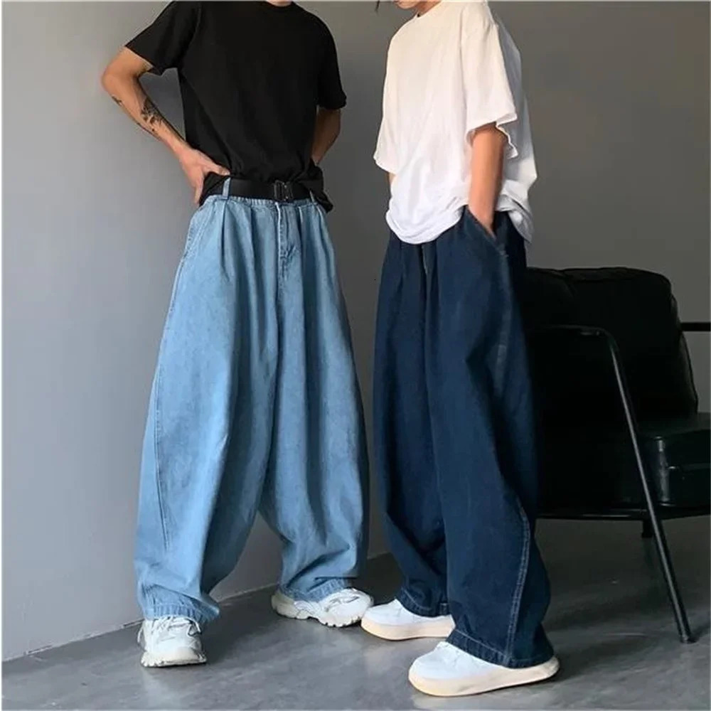 Straight Jeans Men Blue Loose Denim Trousers Neutral Y2K Jean Streetwear Casual Wide Mans Women Pants men Baggy jeans 241111