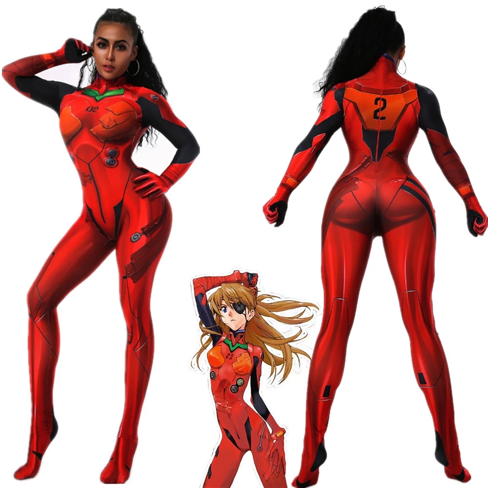 Adults Kids Anime Asuka Langley Soryu Cosplay Costume Asuka 3.0 Jumpsuits Zentai Suit Halloween Bodysuit