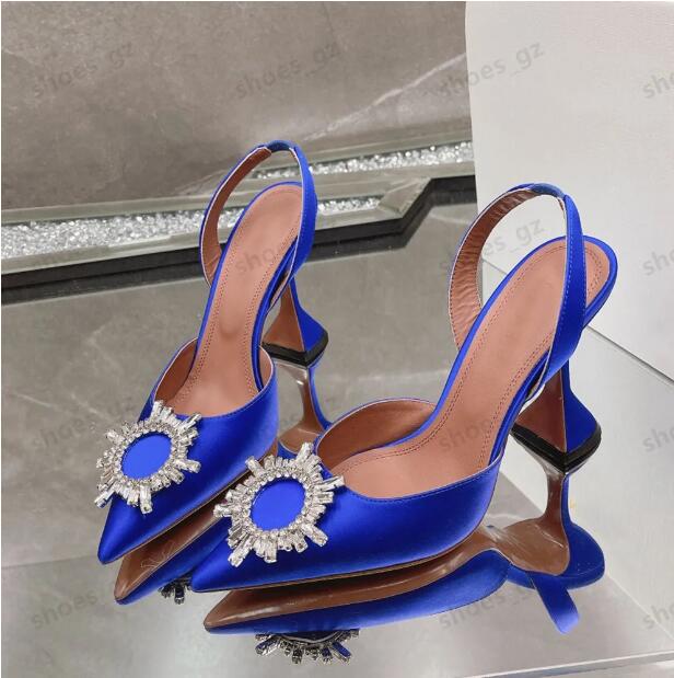 Designer shoes Heels Crystal-Embellished buckle stain Pumps shoes spool Heels sandals women's Luxury Dress Evening Slingback sandal White wedding shoe with box 35-43