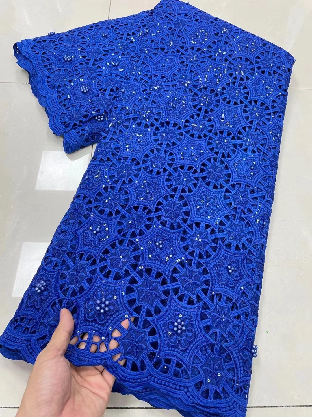 African Milk Silk Cord Lace Fabric 2023 High Quality Lace With Beads Water Soluble Nigerian Guipure Cord Lace For Wedding Dress