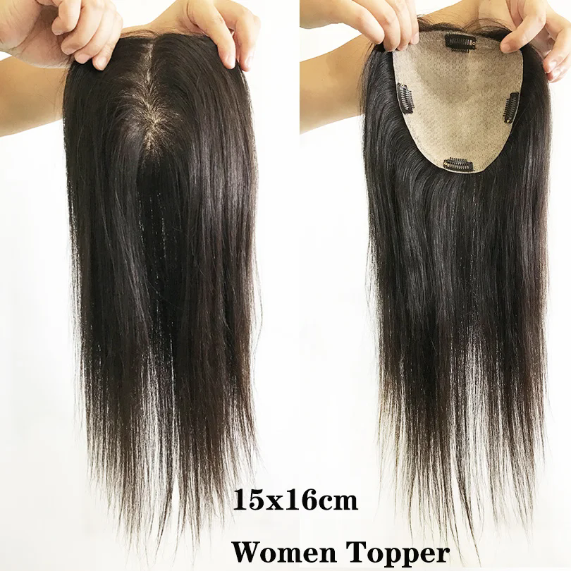 Virgin Human Hair Silky Straight Women Topper European Hair Pieces 4 Clips in 15x16cm 12-20Inch Women Toupee