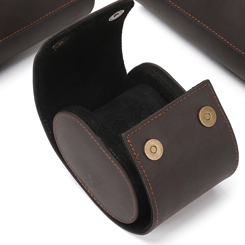 1 Slot Luxury-Leather Travel Watch Case Single Watch Box Men Women Portable Jewelry Watch Storage Roll Organizer Display Case