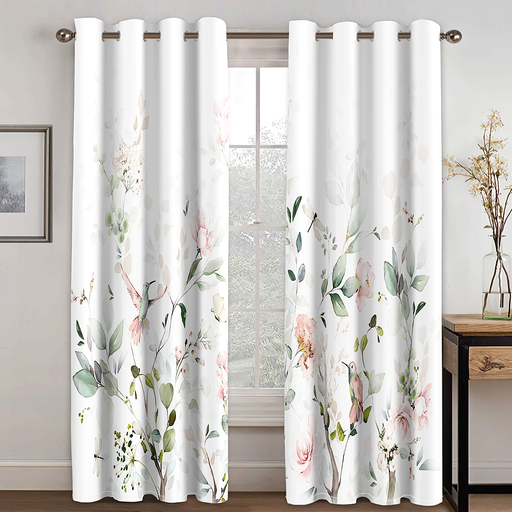 3D Digital Printing Curtain for Kitchen, Short Window Curtains, Floral and Flowers, 2 Panels