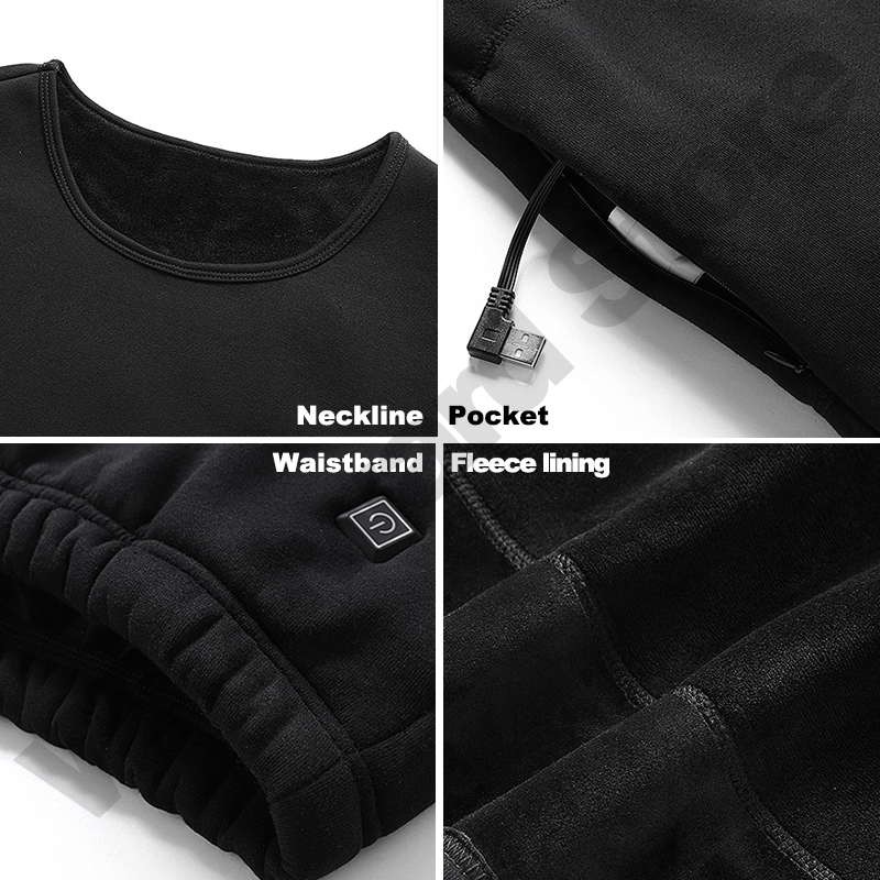 Winter Thermal Men Women Heated Underwear USB 6-22 Zone Area Lined T-shirts Middle-aged Seniors Electric Heating Pajamas