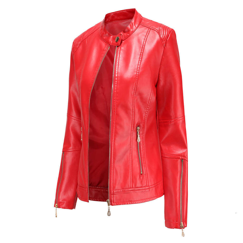 shanshi leather jacket women New fashion women's PU short stand collar Women's spring and autumn thin navy blue leather jacket