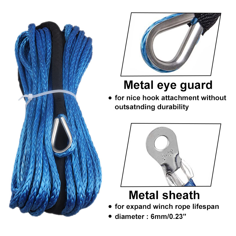Car Towing Winch Rope Kits 1/4'' x50 ft Synthetic Winch Rope Safety Pull Strap for Offroad Vehicle ATV UTV