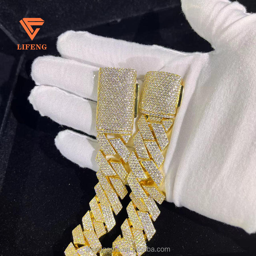 Miami VVS Moissanite Cuban k Chains 20mm Iced Dia Solid Man Necklace Sier Gold Plated Hiphop Fine Jewelry Set Men