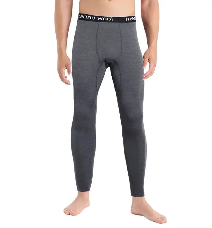 Mens 100% Merino Wool Base Layer Bottom Pants Thermal Underwear Long Johns Midweight Winter Leggings 241111