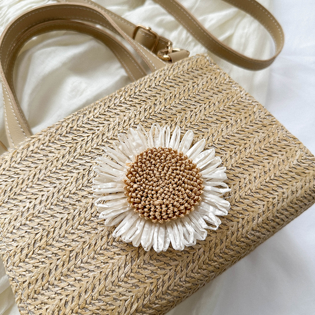 Sun Flower Straw Bag Handbag Adjustable Strap Woven Tote Bag for Daily Life Leisure
