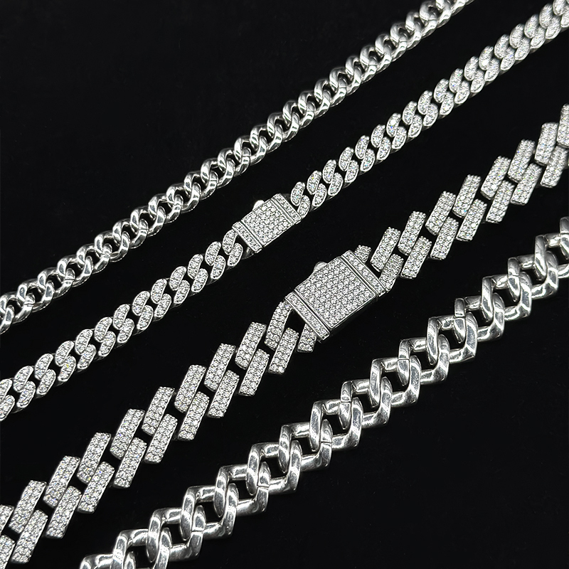 Bracelet Necklace Rhodium Plated VVS D Color Moissanite Cuban k Chain S Sterg Sier 6mm 8mm 10mm 12mm 14mm