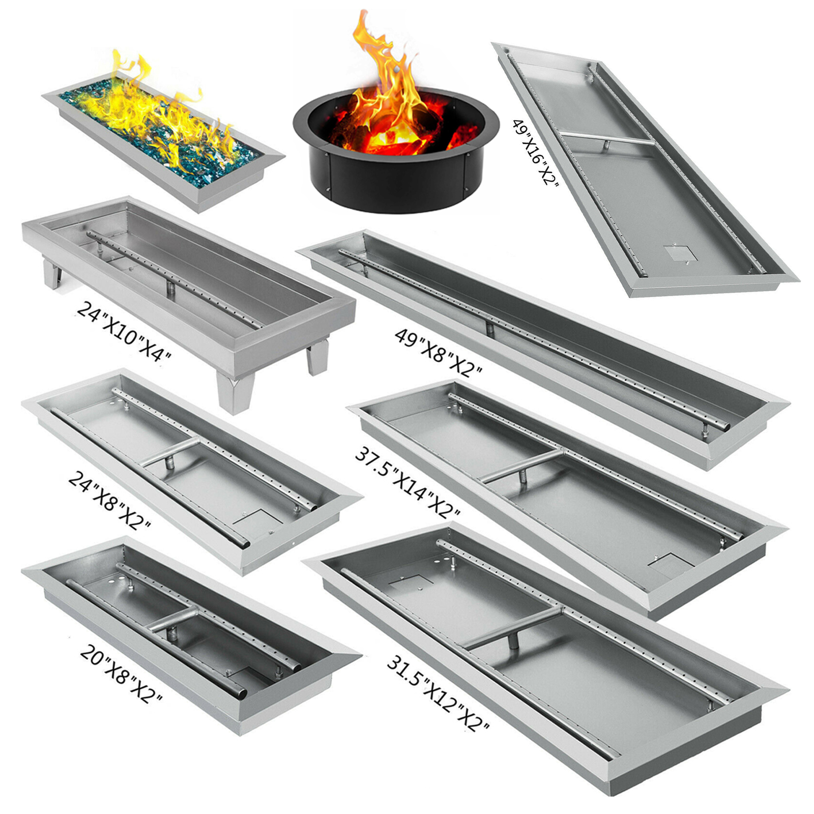 VEVOR Fire Pit Pan Natural Gas Burner Drop In Pan Propane Square Durable BBQ Tools H-Burner Barbecue Grill 8 Sizes