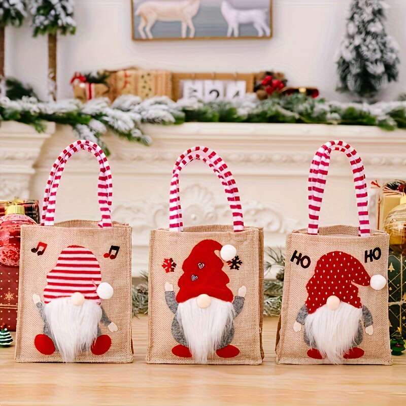 Christmas Set of 4 Decoration Gnome Gift - Cute Portable Faceless Doll Design, Burlap Candy for Christmas Favors, Unique Gifts, Reusable Shopping and 