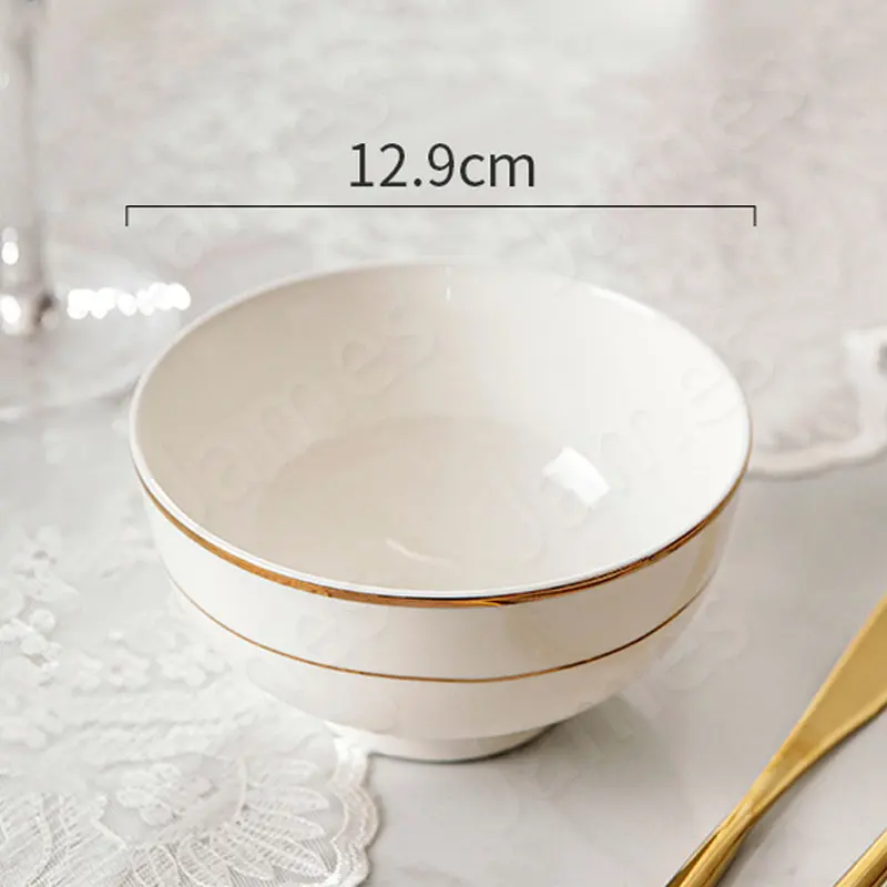 Gold Edge Ceramic Bowl and Plate Modern Simple Dinner Plates Steak Pasta Salad Dessert Cake Ceramics Tableware Fruit Soup Bowls