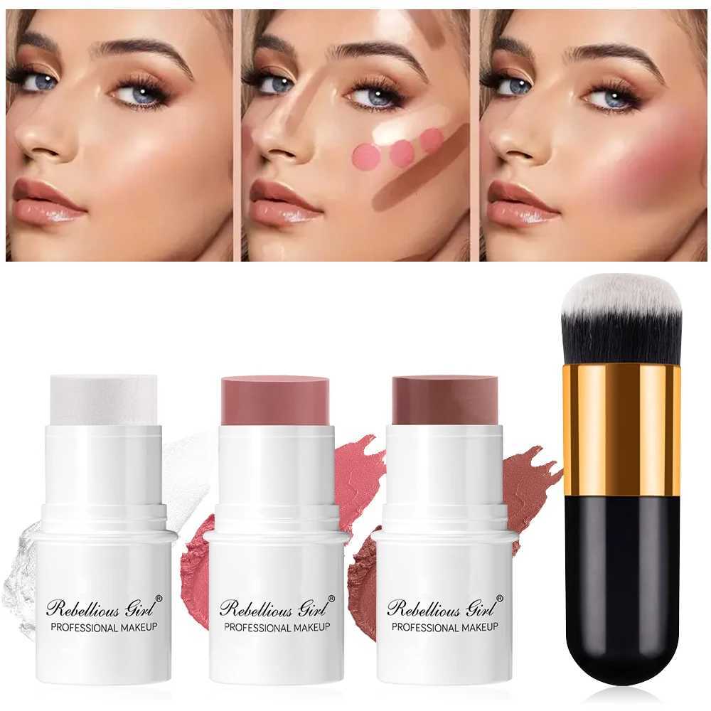 Blush Contour Highlighter Stick for Cheeks Eyes Lip Lightweight Dewy Finish Blush Stick Contour Natural Blusher Stick Makeup SetXJ241111