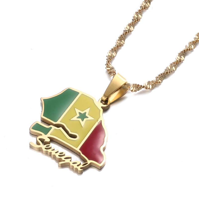 Senegal Map Flag Pendant Necklaces Men Women Silver Color Gold Color Senegalese Jewelry