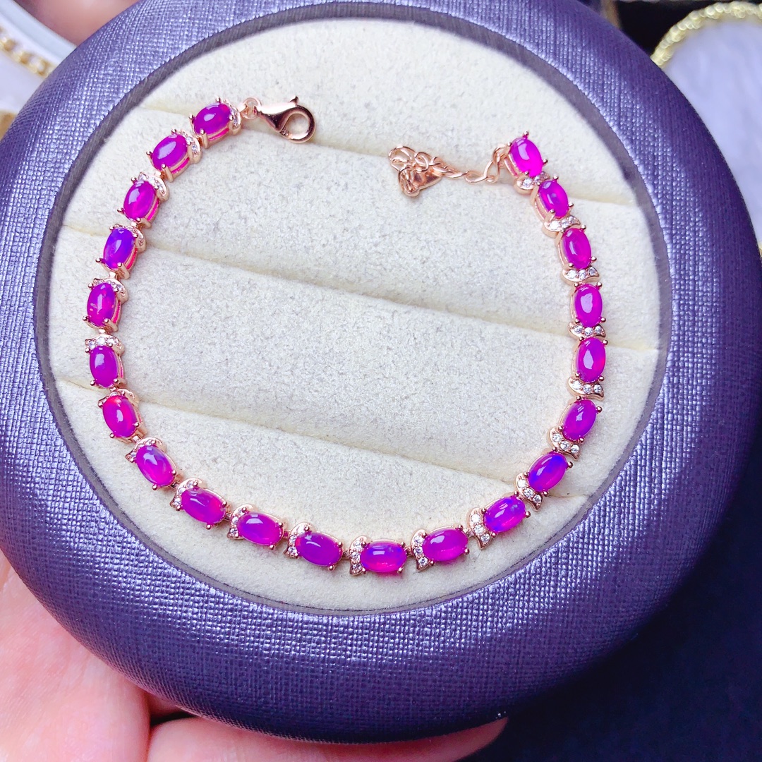 Luxury 925 Sterling Silver Luxury Purple Opal Bracelet Full Body Transparent Ladies Ruby Christmas Gift Jewel Bag Mail boutique