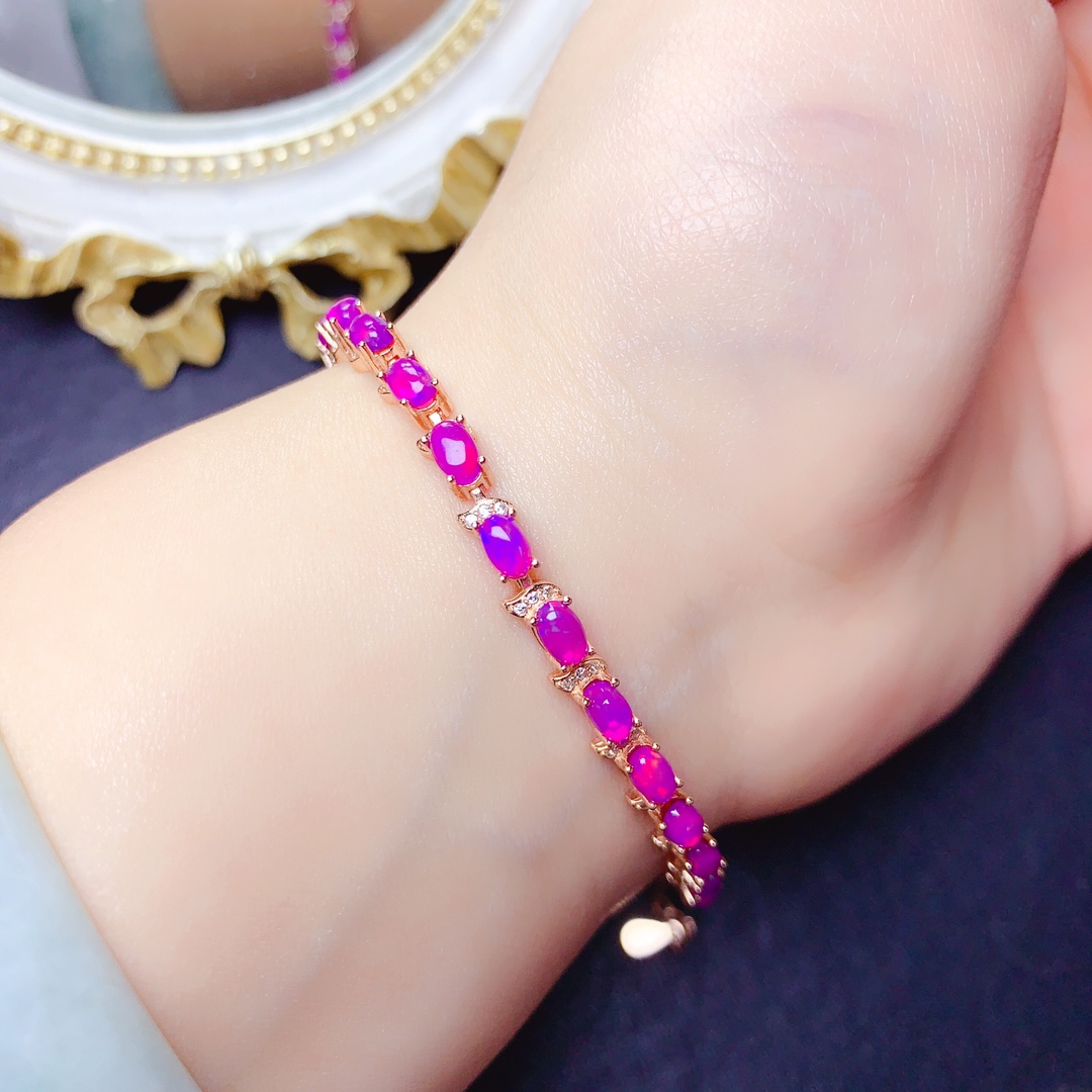 Luxury 925 Sterling Silver Luxury Purple Opal Bracelet Full Body Transparent Ladies Ruby Christmas Gift Jewel Bag Mail boutique