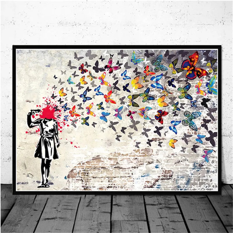 Large Size Banksy Artwork Canvas Posters and Prints Funny Character Graffiti Street Art Wall Pictures for Modern Home Room Decor