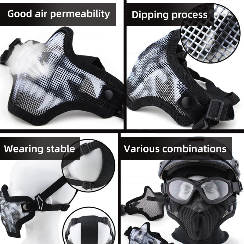 Steel Tactical Half Face Mask: Breathable Mesh, High-Impact Resistance, Ideal for Hunting and Paintbal MA-09