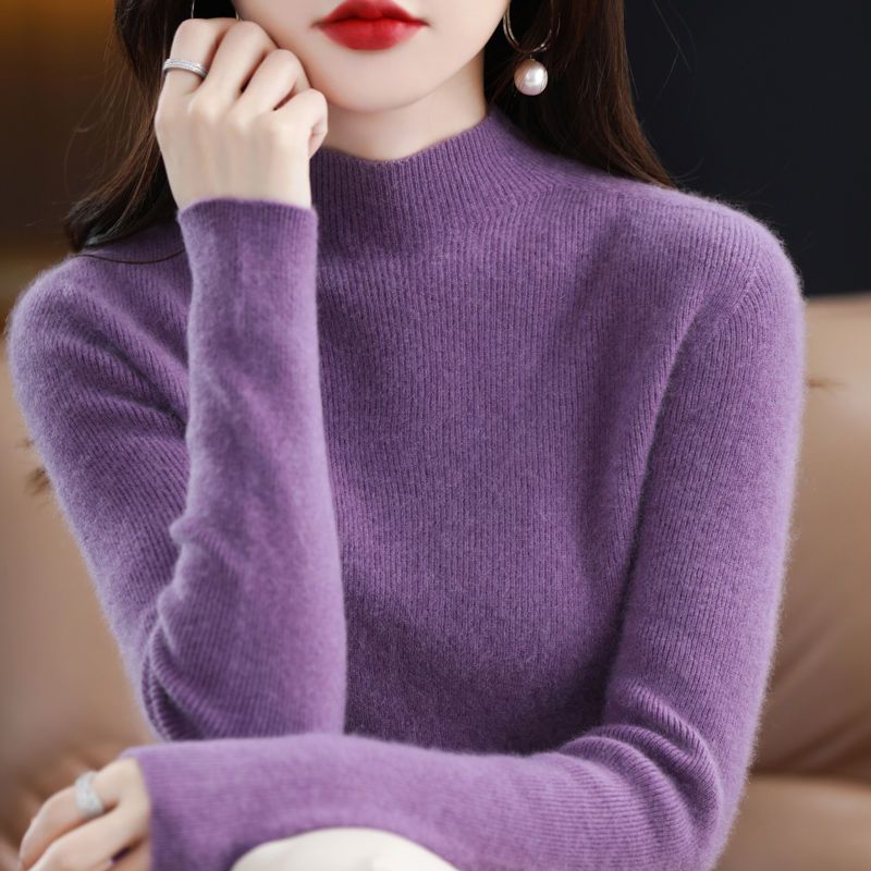Sweaters Pullover Women half high collar bottoming shirt with long sleeves autumn and winter solid sweater knit sweater female