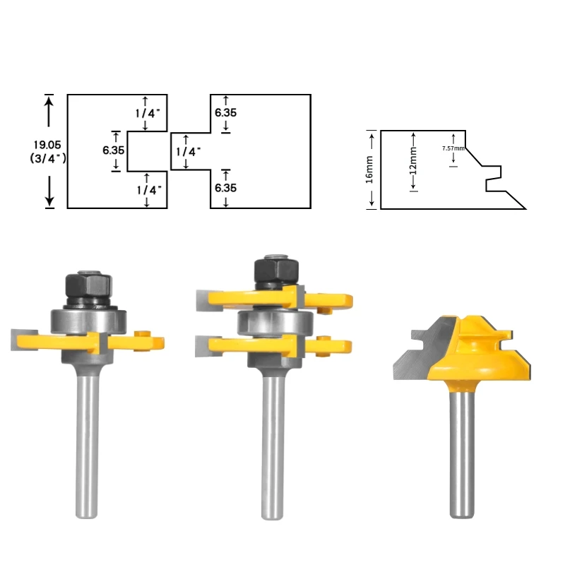 YUSUN 3PCS 6MM 6.35MM 12MM 12.7MM Shank Router Bit Woodworking Milling Cutter For Wood Bit Face Mill Carbide Cutter End Mill