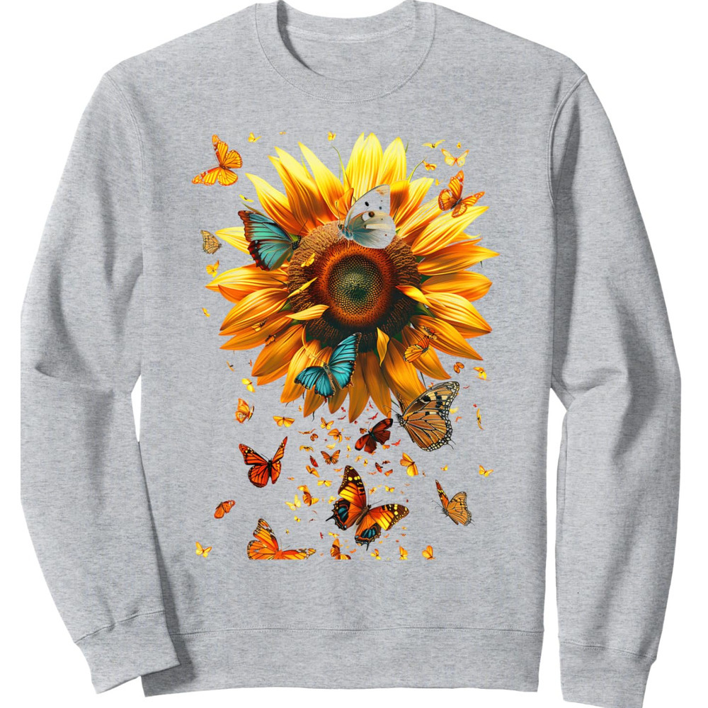 Long Sleeve Shirts for Men sweatshirt Sunflower Butterfly Nature Lover Gift Idea Sweatshirt T shirt Tee Streetwear Casual tops clothes