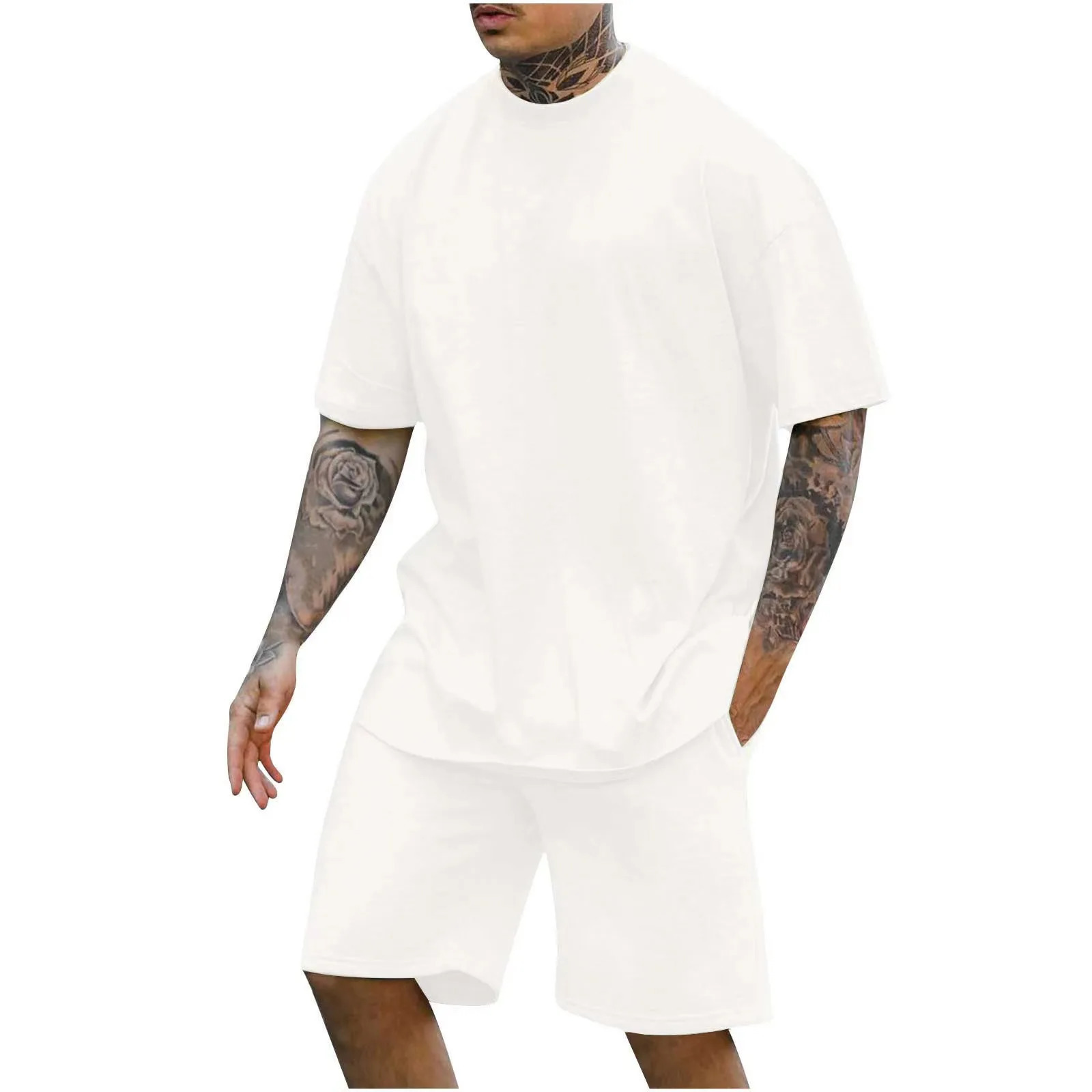 Fashion Solid Two Piece Suits Men's Short-sleeve O-Neck T-shirts And Shorts Outfits Men Summer Casual Simplicity Sets Streetwear 240402