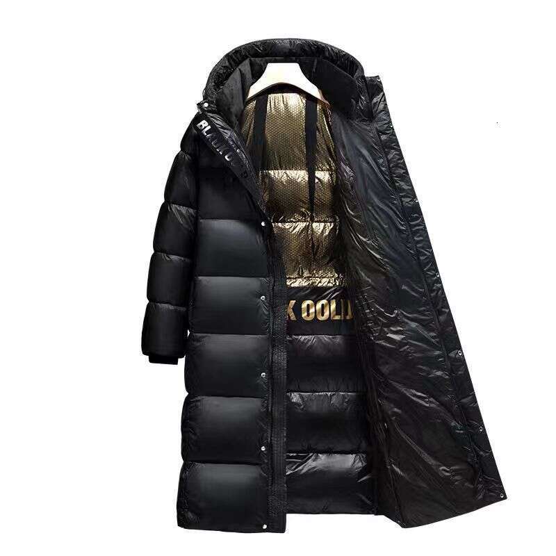 Black Gold Long Hooded Down For Both Men Women, Thick And Warm Men's Couple Jacket, Winter Outdoor Bread Jacket