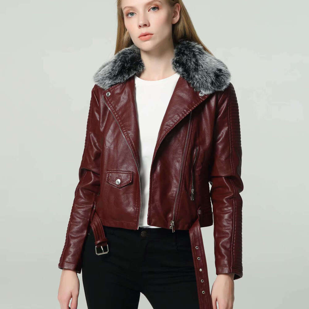 shanshi leather jacket women Women's autumn and winter new detachable fur collar motorcycle PU leather jacket for women
