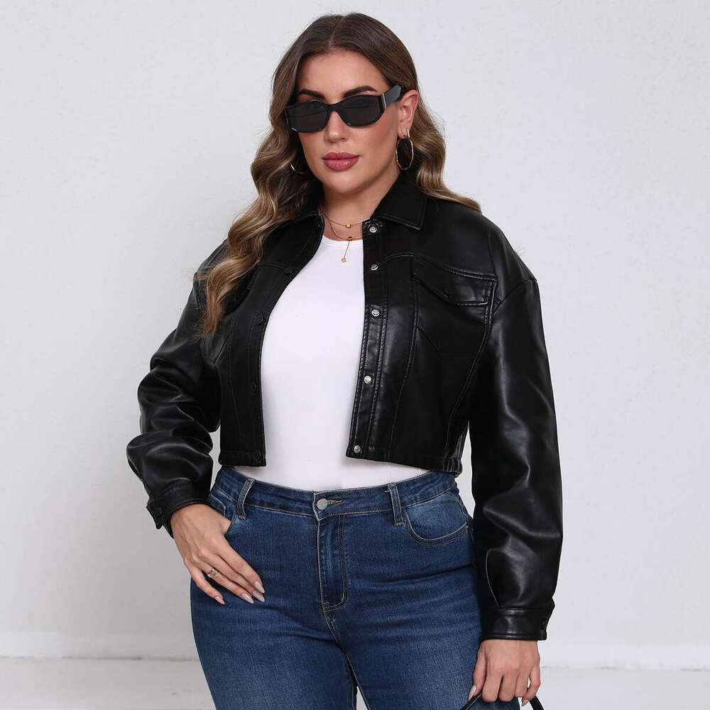 shanshi leather jacket women Spring and Autumn new loose casual leather long sleeved single breasted women's short jacket plus size