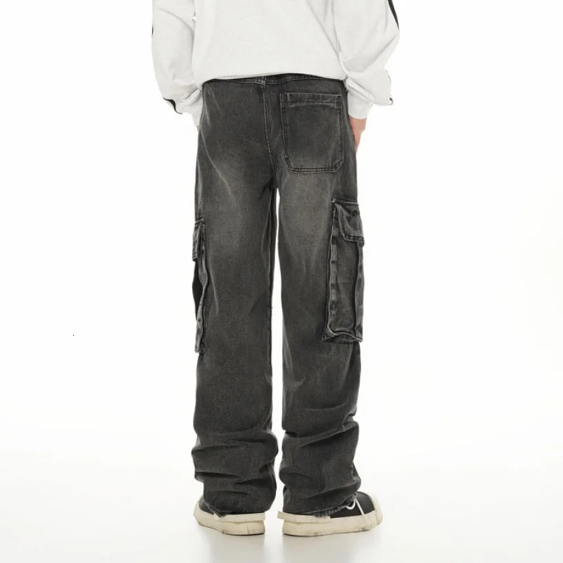 Y2K street pants Korean loose jeans elastic waist black gray washed several generations of mens work pants 241108