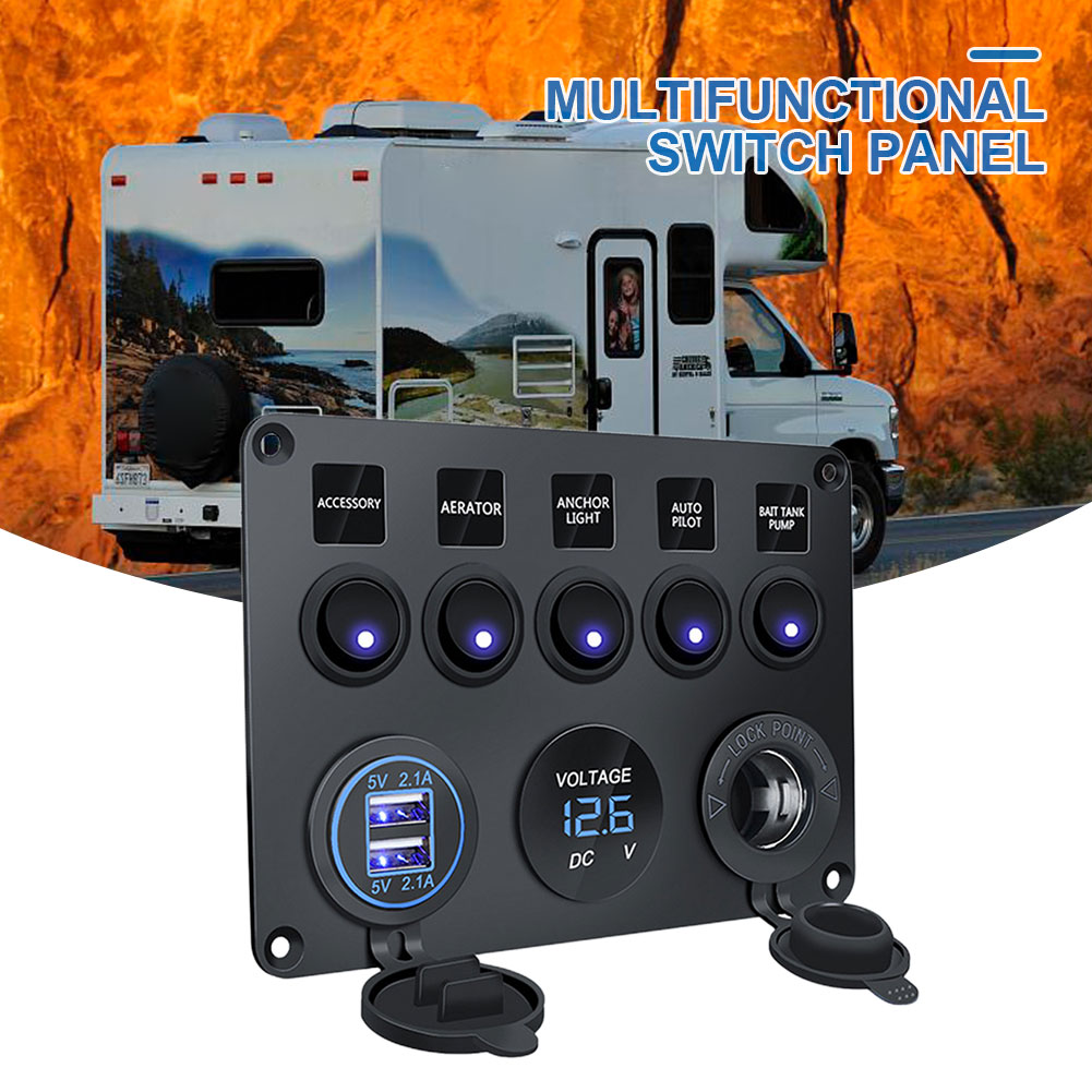 LED 12V Panel Power Outlet 4.2A Dual USB Charger Digital Voltmeter Switch Combo for Boats Trucks Car Campers