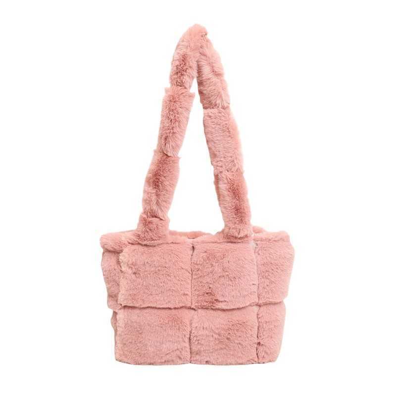 Autumn and winter women's plush large capacity bag, women's simple and niche solid color plaid shoulder bag, highend pink backpack